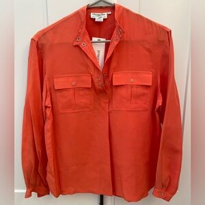 Christian Dior vintage 100% silk blouse size 4 90’s retro classic orange